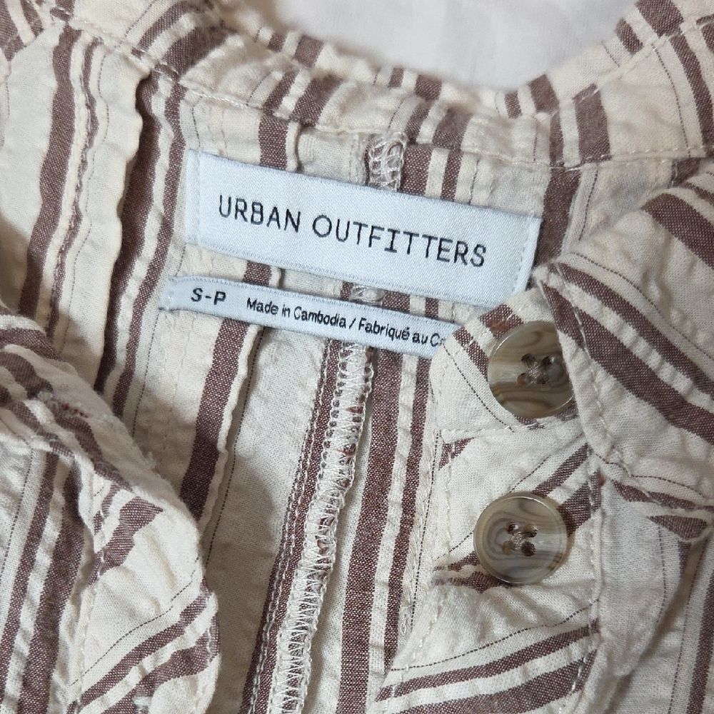 Urban Outfitters Zoey Striped Workwear Playsuit/Romper In Beige and Brown - Picture 2 of 7